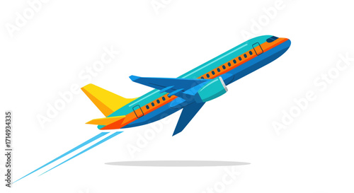 Vibrant Airplane Ascending with Colorful Trails.