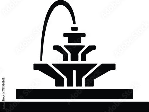 Vector tiered fountain with curved water feature simple silhouette Illustrator