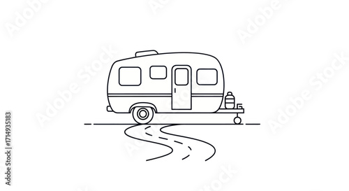 Simple Line Art Illustration of a Vintage Travel Trailer.