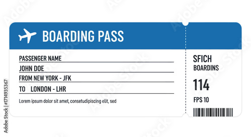 Blue Boarding Pass for John Doe New York to London.