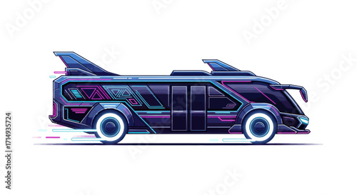Futuristic Sci-Fi Bus with Aerodynamic Wings and Glowing Wheels.