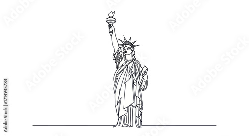 Iconic Statue of Liberty in a Minimalist Line Art Style.