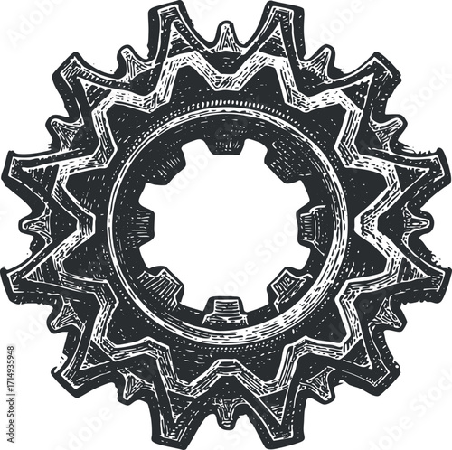 Detailed illustration of a vintage gear symbolizing mechanical engineering and industrial design.