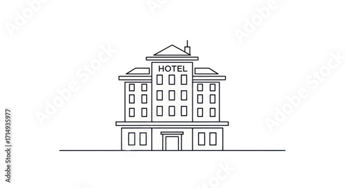 Simple Line Art Illustration of a Hotel Building.