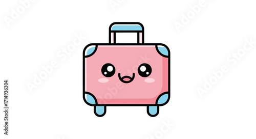 Adorable Kawaii Pink Suitcase with a Cute Face and Wheels.