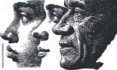 A striking illustration showcasing the profiles of individuals representing different ages and generations.