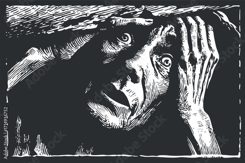 A poignant illustration depicting a human face expressing deep fear and anxiety.