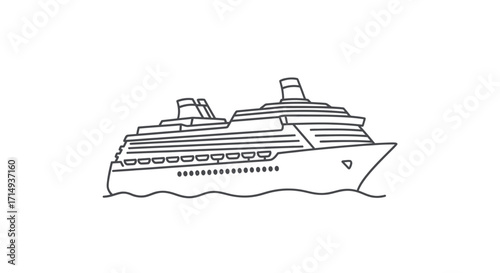 Simple Line Art Drawing of a Large Passenger Cruise Ship.