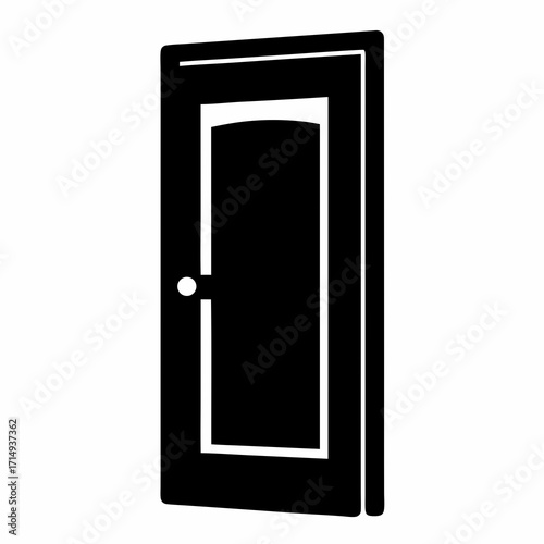 Simple Black and White Illustration of a Closed Wooden Door Design