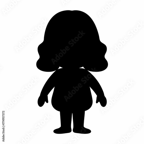 Silhouette of a cartoon girl with bob haircut and dress on white