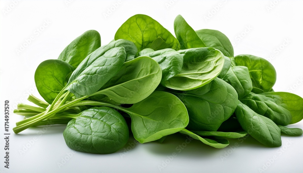 Fototapeta premium Fresh Spinach Leaves A Healthy Green Vegetable Isolated On White Background