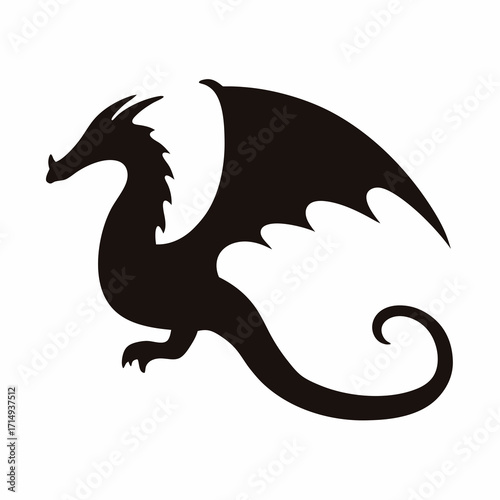 Silhouette of a dragon with wings, tail, and spiky back design