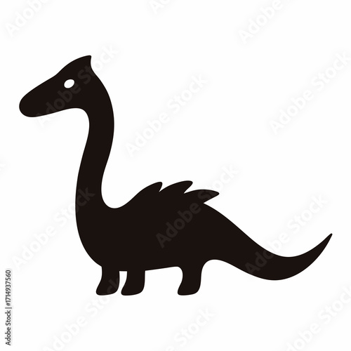 Stylized silhouette of a long necked dinosaur on a white background