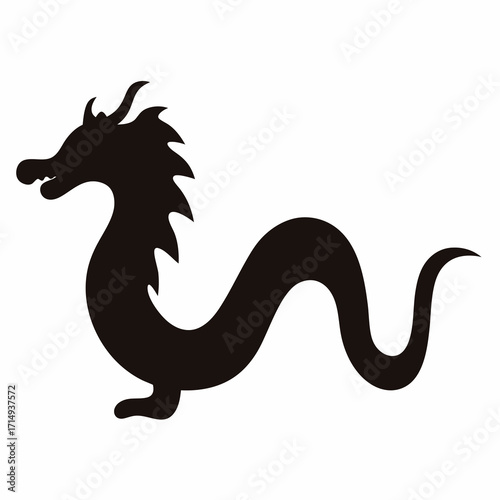 Simple Black Dragon Silhouette Illustration with Traditional Chinese Dragon Shape