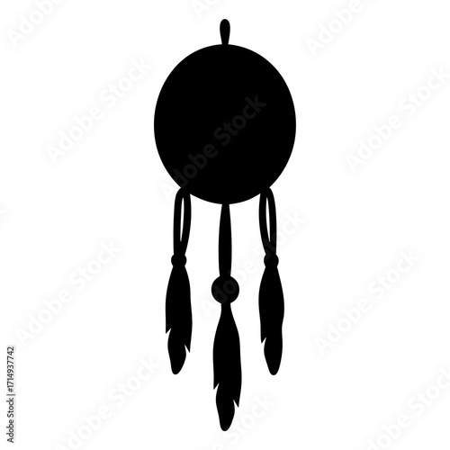 Silhouette image of a dreamcatcher with feathers, Native American, tribal concept