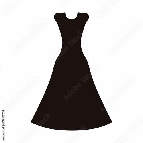 Elegant black dress silhouette, simple design, Aline style for fashion and apparel