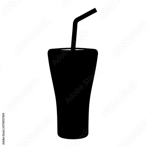 Simple black silhouette of a drinking glass with a straw included