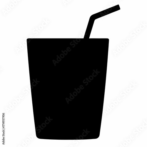 Black silhouette of a drinking glass with a straw on white backdrop