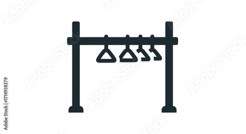 Black metal pole with hanging handrails for public transport.