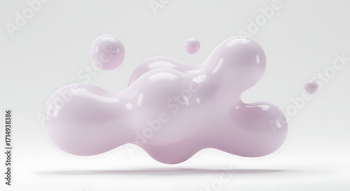 Abstract Fluid Shapes with Droplets in Soft Pastel Pink, Minimalist 3D Render