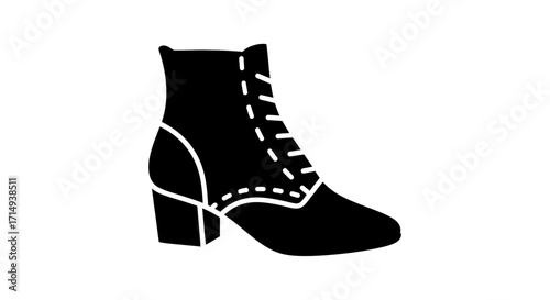 Black Victorian Ankle Boot with Laces and Heel Vintage Style Footwear.