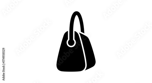 Simple Black Handbag Icon with Rounded Handles and Trapezoid Shape.
