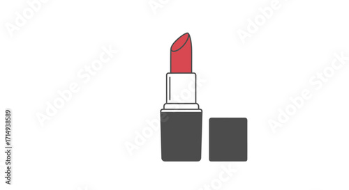 A vibrant red lipstick with its cap removed showcasing its angled tip.