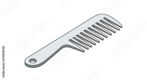 Simple Gray Wide-Tooth Hair Comb Illustration.