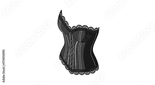 Black Lace Trimmed Victorian Style Corset with Front Lacing.