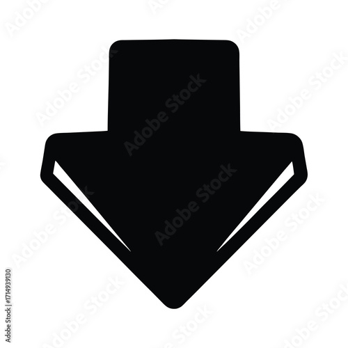 Bold black downward arrow with sharp edges on white background illustration