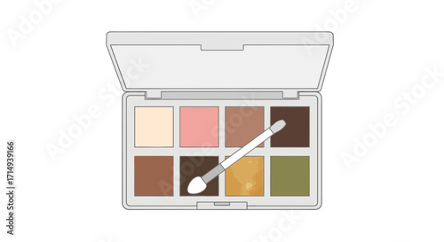 Open Eyeshadow Palette with Eight Shades and Applicator Brush.
