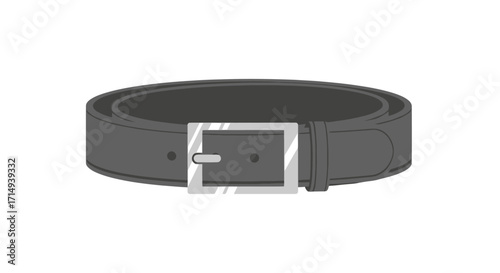 Black Leather Belt with Silver Rectangular Buckle.