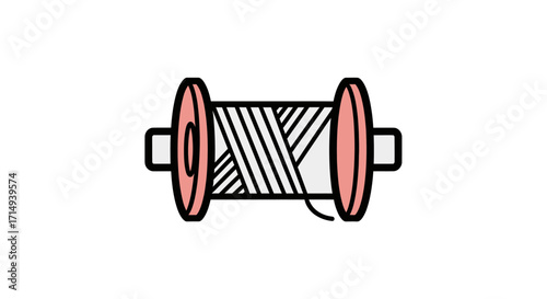 Cartoon Spool of White Thread with Pink Ends Icon.