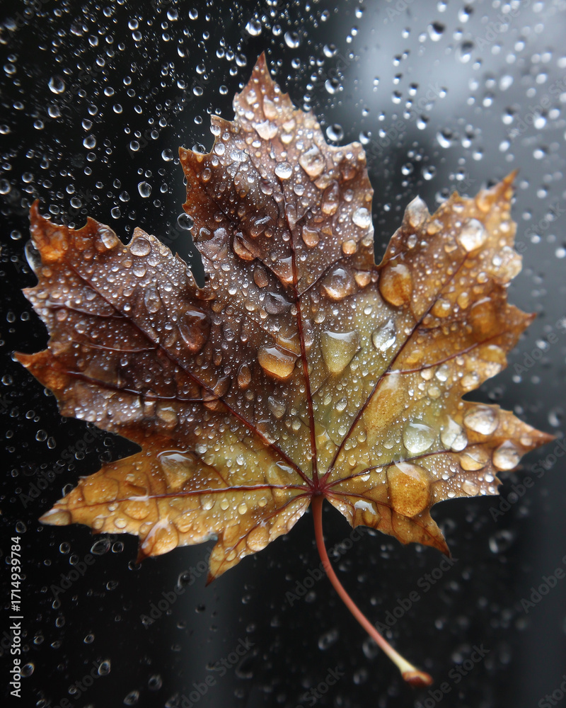 Fototapeta premium A leaf with raindrops on it