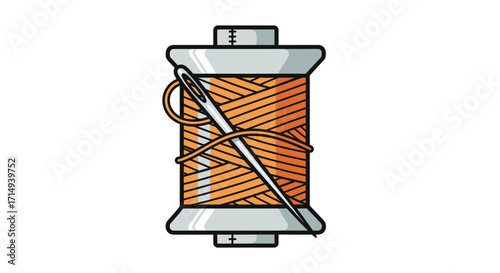 Orange Thread Spool with Needle and Thread.