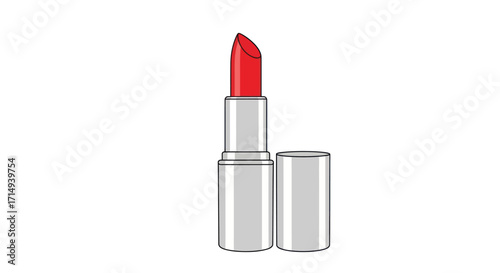 Vibrant Red Lipstick in Silver Casing with Open Cap.