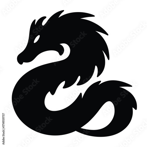 Stylized black dragon silhouette with curved body and spiky mane design