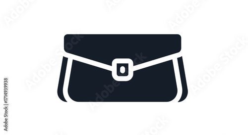 Simple Black Silhouette of a Classic Flap Clutch Purse.