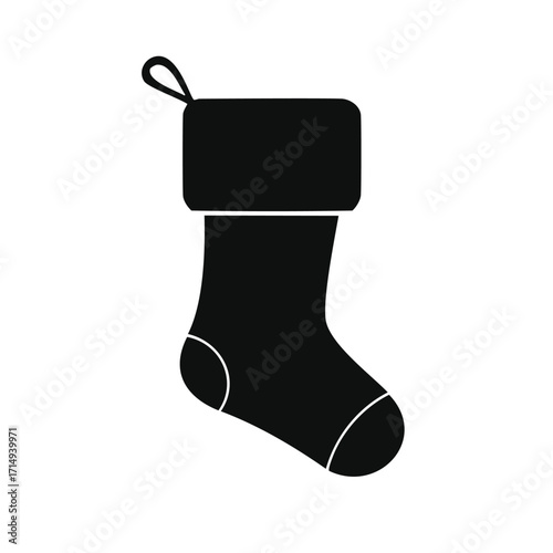Black silhouette of a classic Christmas stocking with heel and toe detail