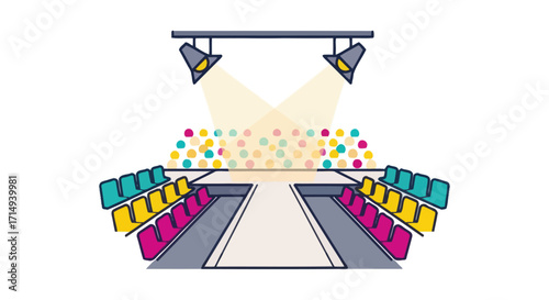 Fashion Show Stage with Runway Lights and Seating Illustration.