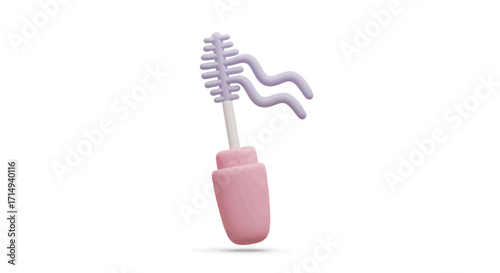 Pink Mascara Wand with Purple Bristles and Wavy Product.