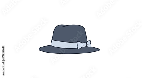 Stylish Gray Fedora Hat with Light Blue Ribbon Bow.