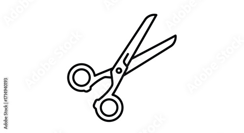 Simple black outline icon of an open pair of scissors in a hand-drawn style.