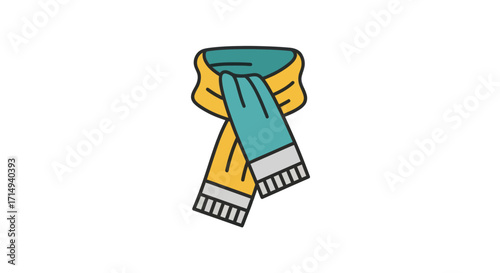 Colorful Winter Scarf Illustration with Teal and Yellow Design.