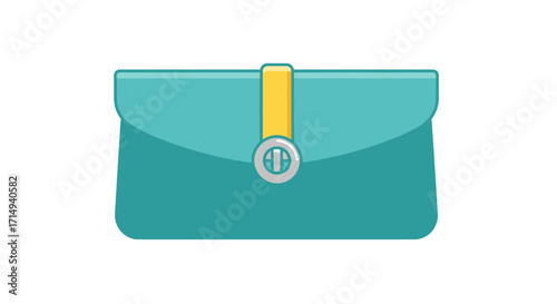 Teal Flattened Clutch Purse with Gold Accents.