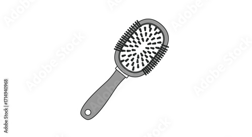 Oval-Shaped Gray Hairbrush with Bristles and Handle.
