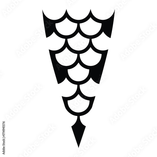 Stylized representation of scales forming a pointed shape with a distinctive tail