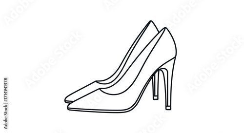 Elegant Pointed-Toe High-Heel Womens Shoes Line Art.