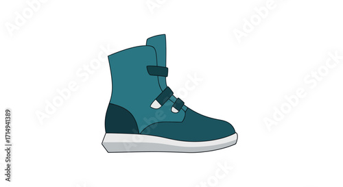 Teal Ankle Boot with White Sole and Velcro Strap.
