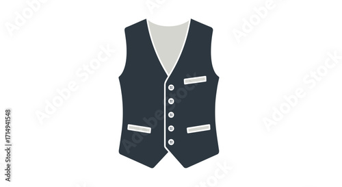 Flat Design of a Dark Gray Mens Vest with White Trim.